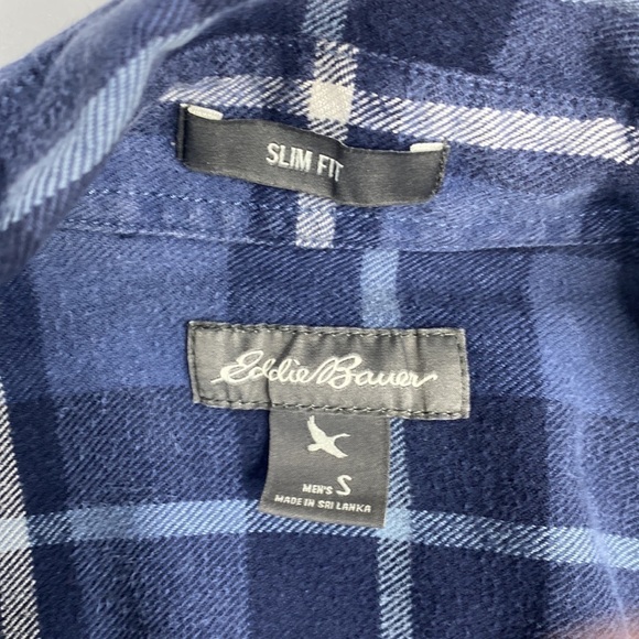 Eddie Bauer Slim Fit Blue Plaid Button Down Shirt Size Small - Picture 5 of 5